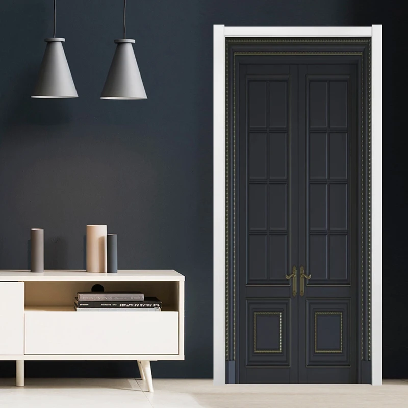 Papier Peint Modern Black Door Frame Wallpaper European Style Creative Door Sticker PVC Waterproof Decal Living Room 3D Sticker