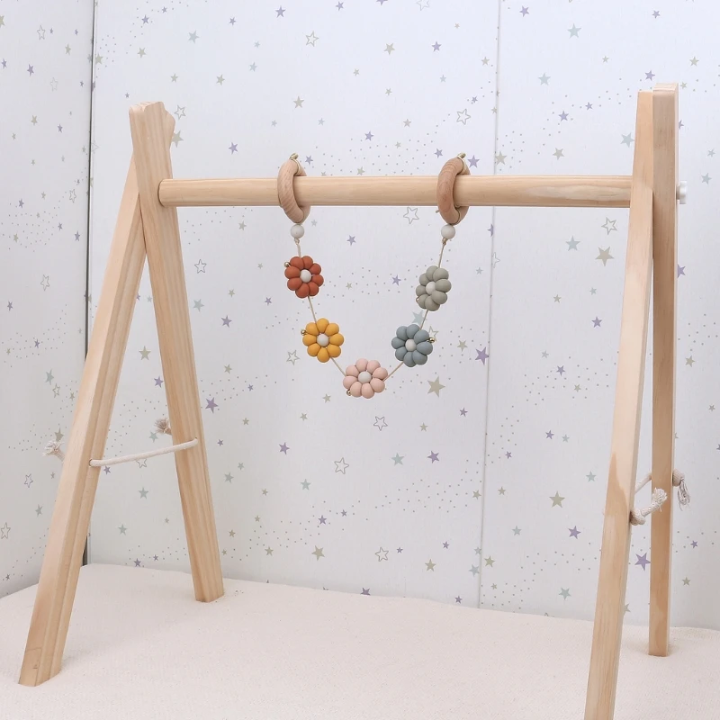 Baby Play Gym Frame Stroller Hanging Pendants Wooden Ring Teether Molar Teething Nursing Rattle Toys Gifts Room Decor Dropship