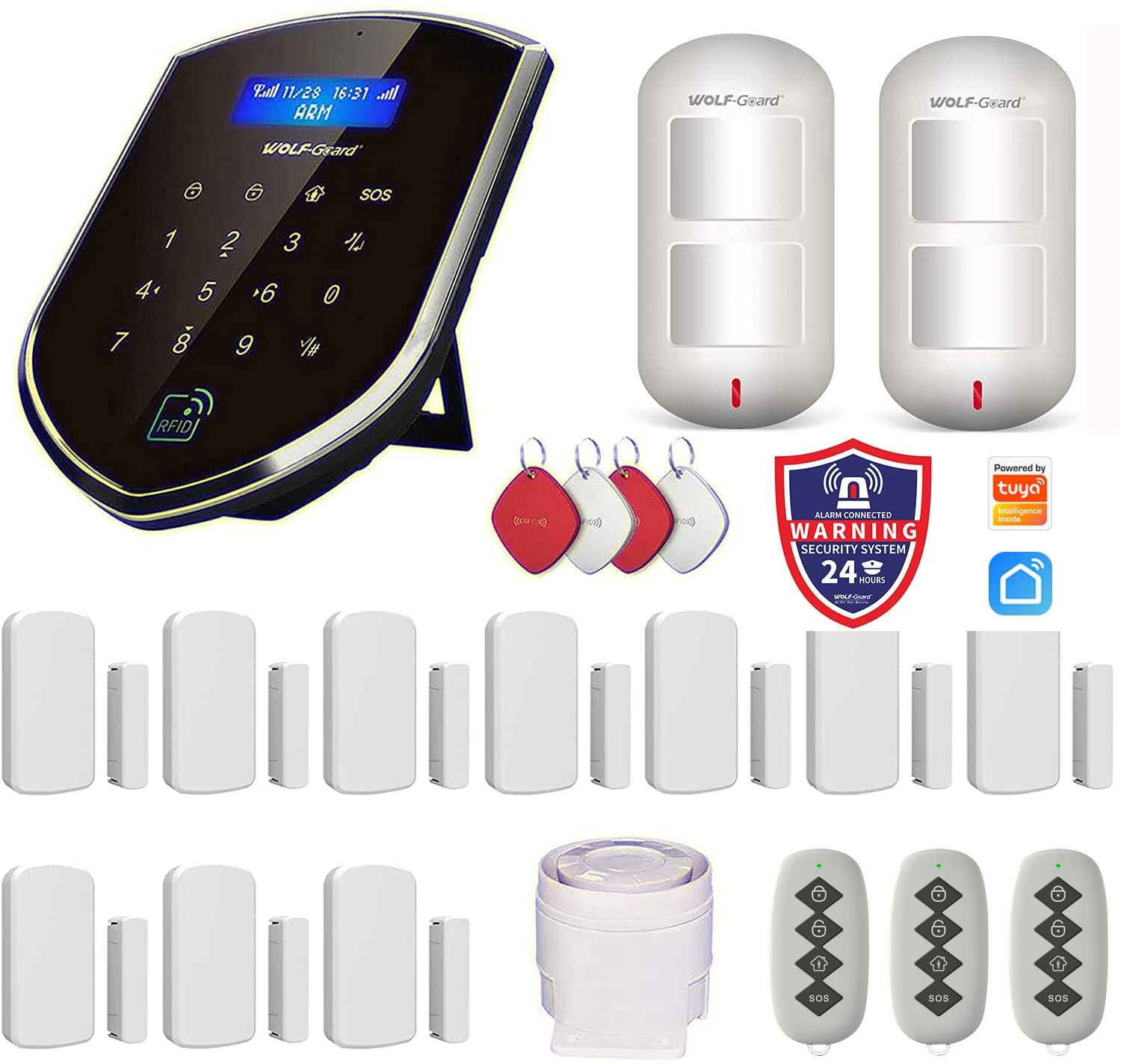 

Wolf-Guard 2.4G Wifi GSM SMS Wireless Home Alarm Security Burglar System Kit Tuya Smartlife APP Control Spanish, Italian, French