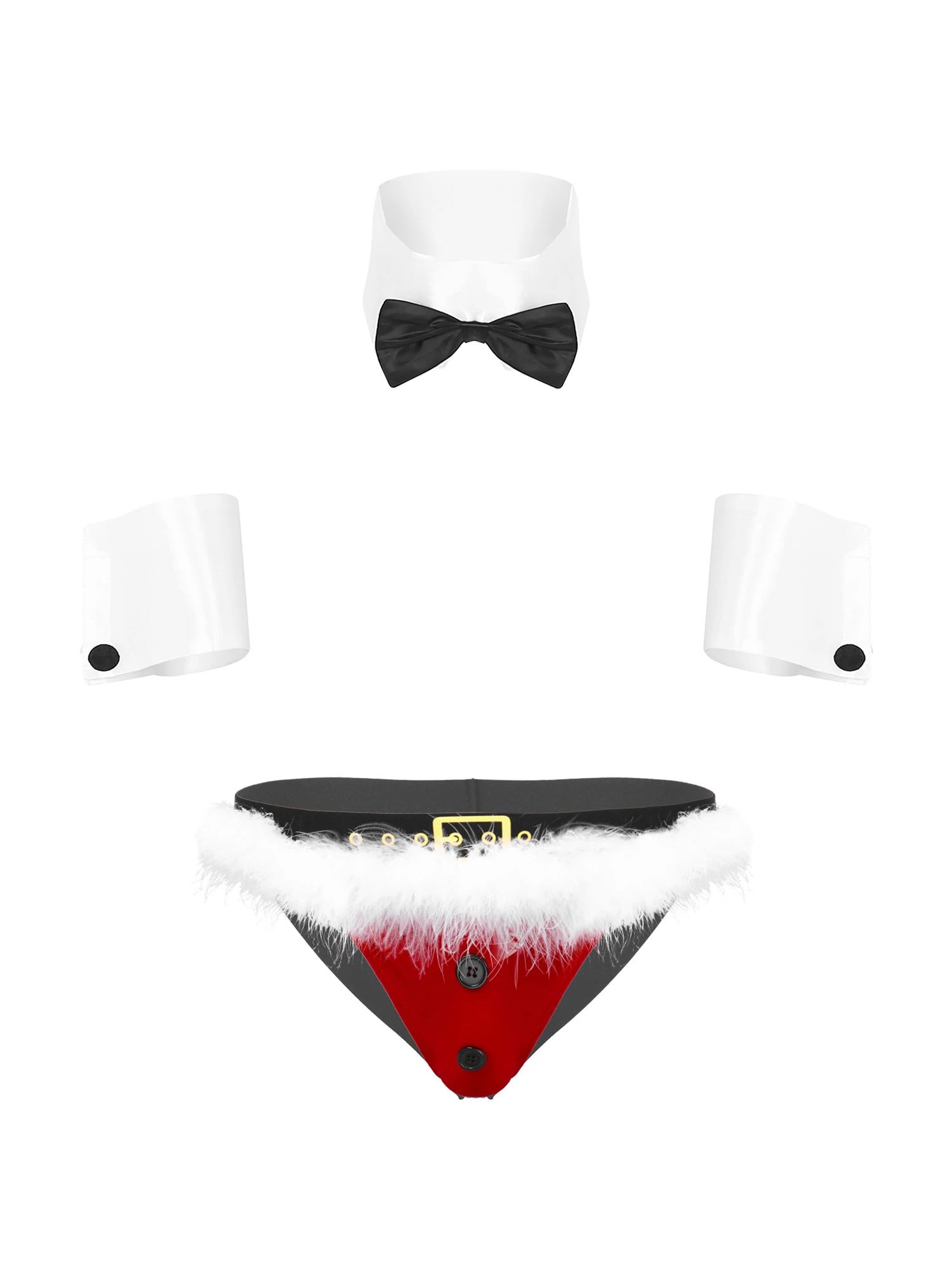 Männer Weihnachten Rollenspiel Kostüm Sexy Dessous Set Club Dance Outfits Kragen Manschetten mit Niedriger Taille Shorts Unterhosen Unterwäsche