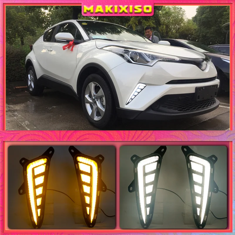 2PCS For Toyota CHR C-HR 2016 2017 2018 2019 LED DRL Daytime Running Light Daylight Fog Lamps With turn Signal lamp car Styling