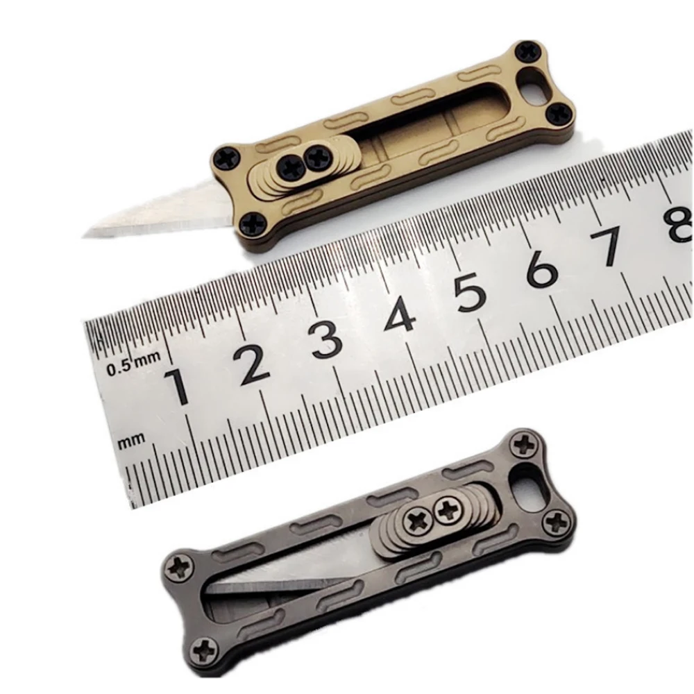 Titanium Alloy Mini Push Knife Brass Sharp Portable Edc Keychain Pendant Utility Knife Small Unpacking Express Parcel Opener