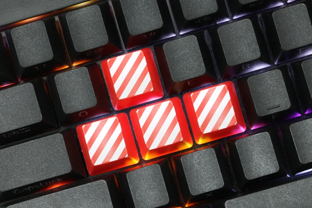 Novelty Shine Through Keycaps ABS Etched black red custom mechanical keyboards arrow key wasd r1 r 2 r3 r4 stripe cross grain