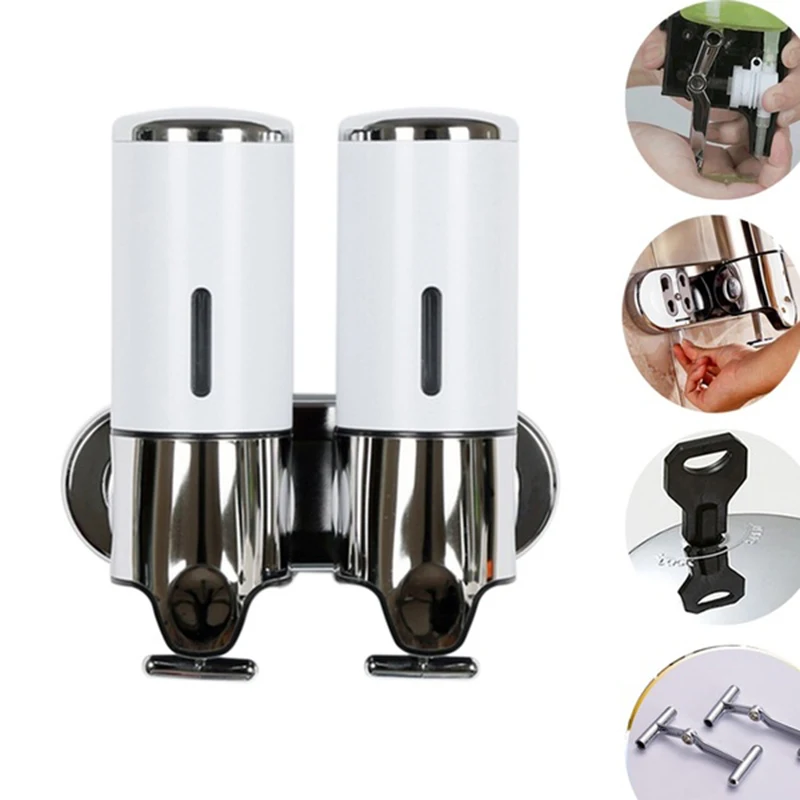 Manually  Liquid Soap Dispenser Wall Mounted Shower Gel Dispensers Shampoo Container Pump Double Hand Bathroom and Kitchen Tools