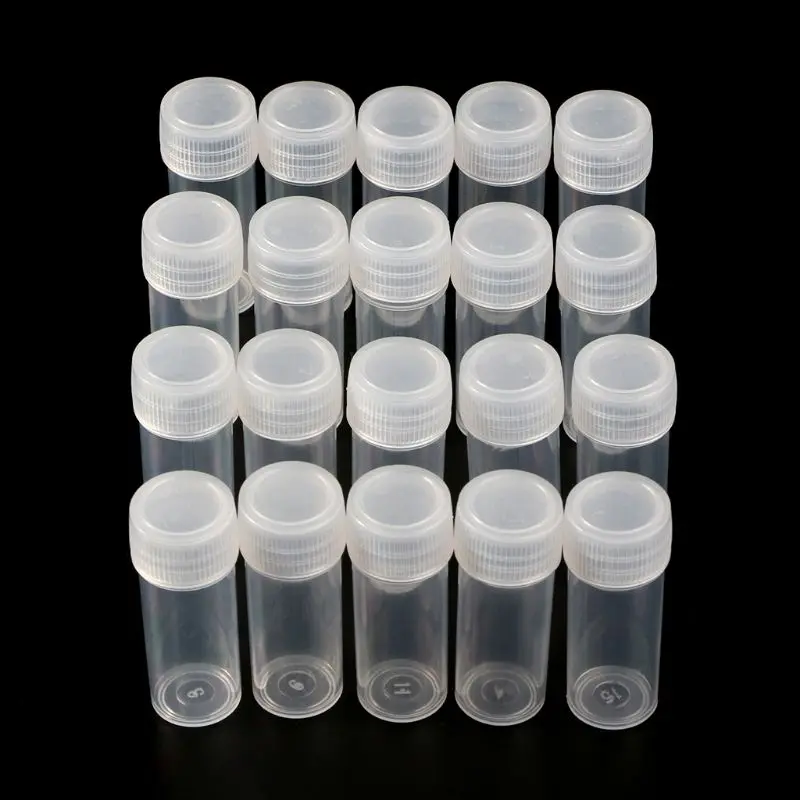 20Pcs 5ml Plastic Test Tubes Vials Sample Container Powder Craft Screw Cap Bottles for Office School Chemistry Supplies L4MD