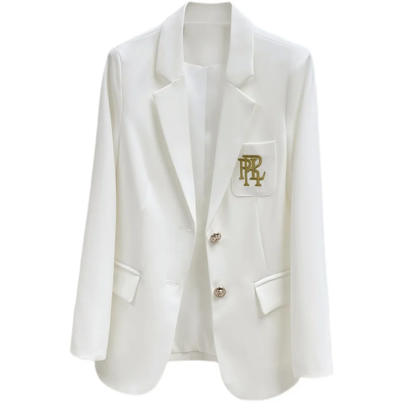 Witte Blazer Jas Vrouwen Hoge Kwaliteit Mode Borduren Enkele Breasted Jasje Dames Casual Kantoor Formele Blazers Jas