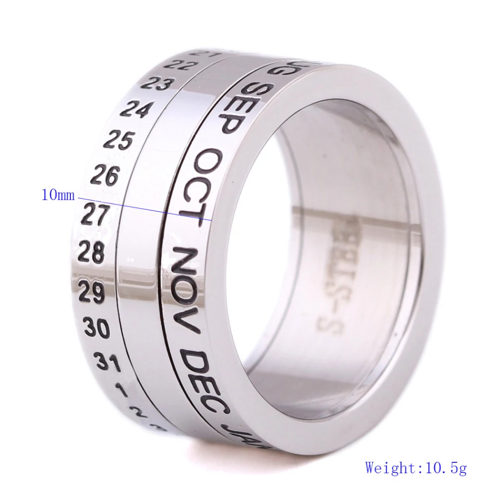 Wholesale Number and Month Letter Rotatable rings for men anillos New Arrival Titanium Stainless Steel Punk Party Ring Jewelry