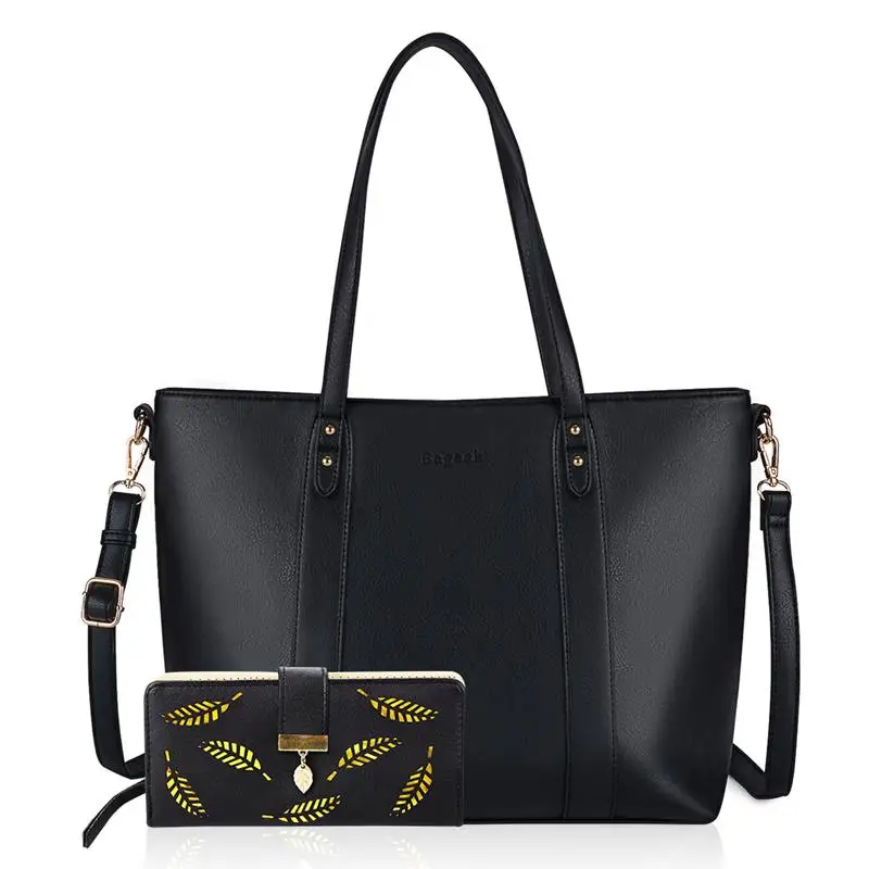 Bolso de mano de piel sintética para mujer, bolsa de hombro de gran capacidad, de lujo, con cartera larga, color negro, a la moda, 2021