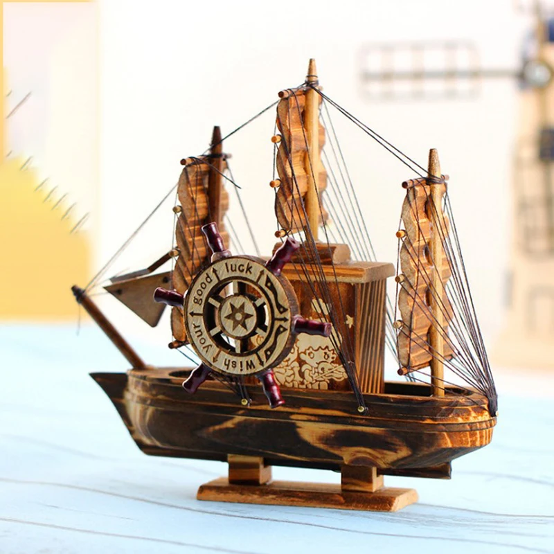 

Wooden sailing crafts Ornaments Room Decor music sailing model retro home decoration props wooden boat decoration birthday gifts