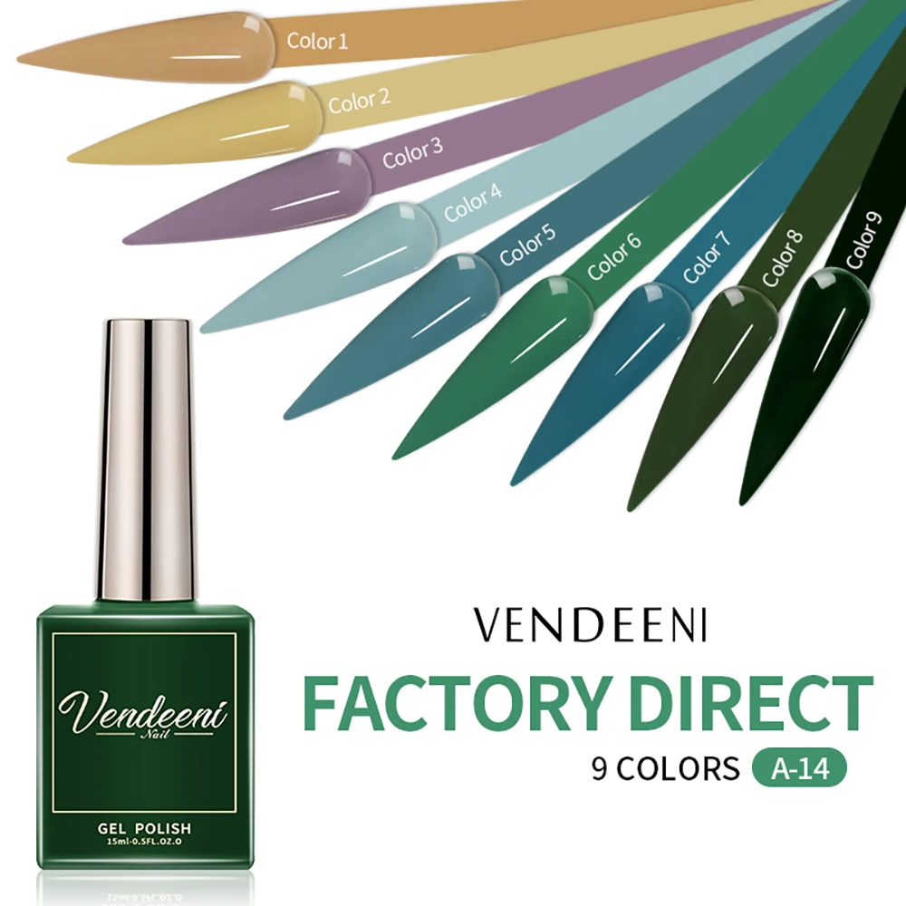 

Vendeeni 9 Colors Gel Nail Polish 15ml Pure Color Gel polish For Nails Semi Permanent Gel varnishes UV LED Nail Gel Polish