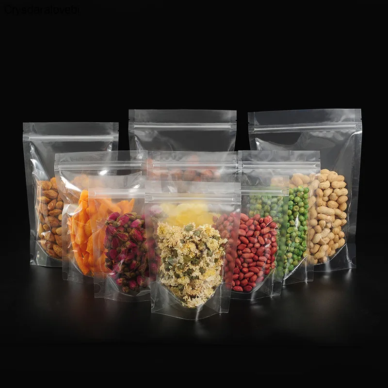 100pcs Clear Stand Up Zip Lock Bottom Gusset Bags High Transparent Plastic Packaging Bag Food Storage