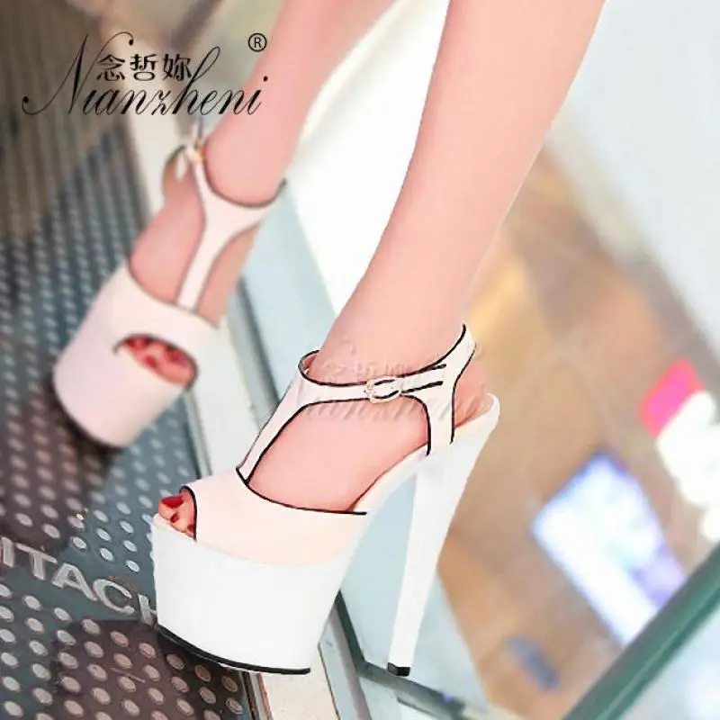 

7 inches Sexy Bordered Peep toe Platform Women's Sandals 17cm High heeled shoes Elegant Classics Nightclub Stripper Trend Fetish