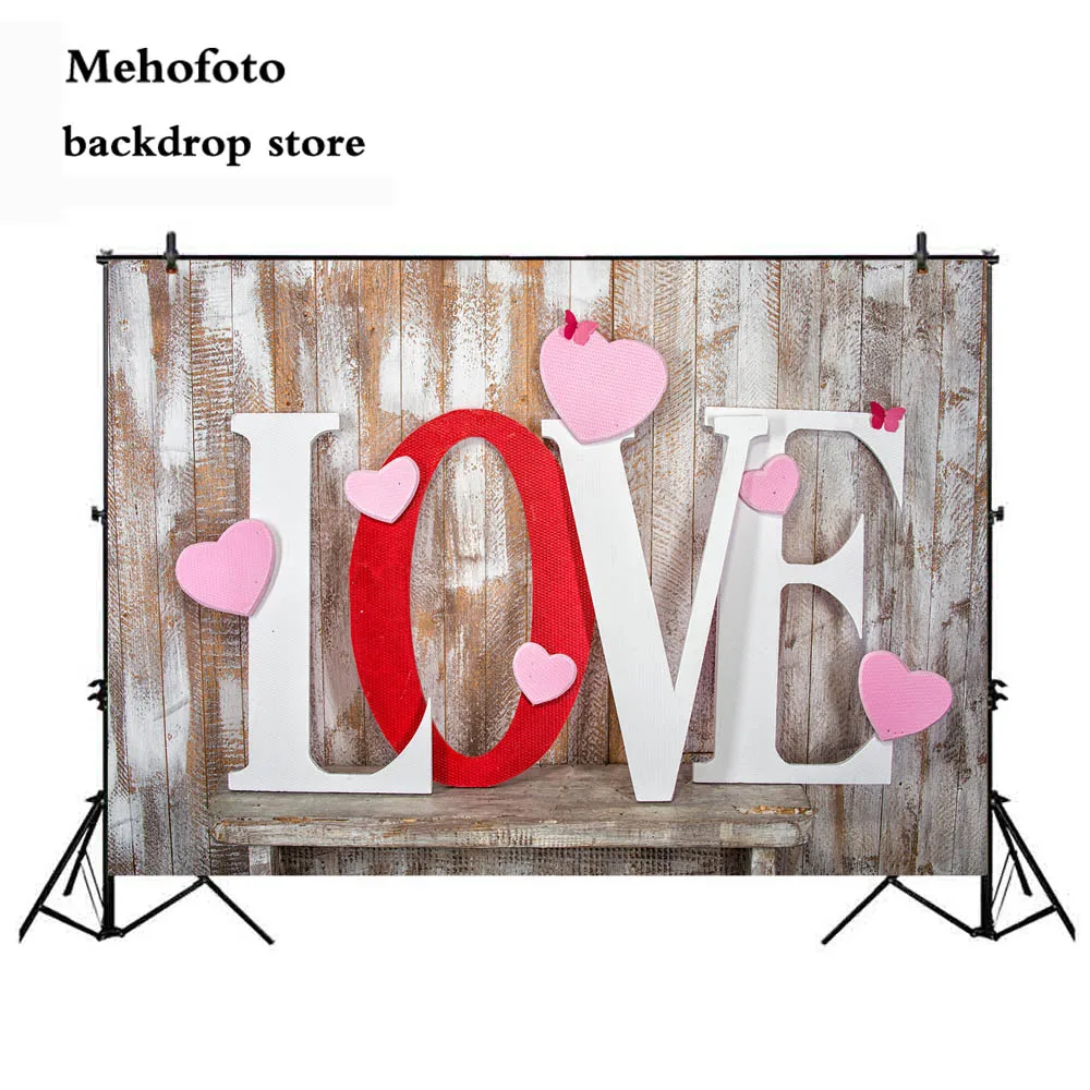 MOCSIKA  7x5ft Valentine's Day Photo Booth Backdrop Wood Floor Vinyl Photography Background Studio Props Love Heart Party Banner