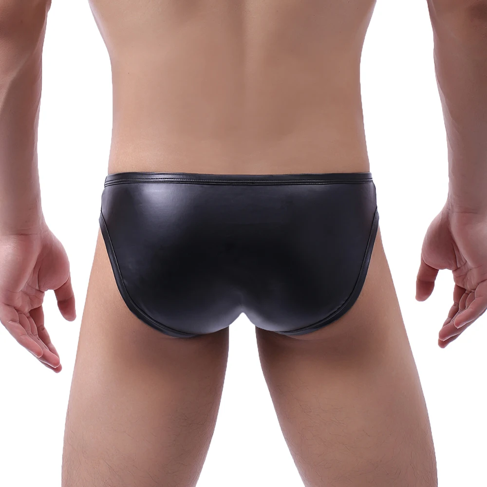 Men Underwear Jock Strap Faux Leather Sexy Penis Pouch Briefs Ropa Interior Hombre Latex Gay Panties Cueca Underpants Briefs