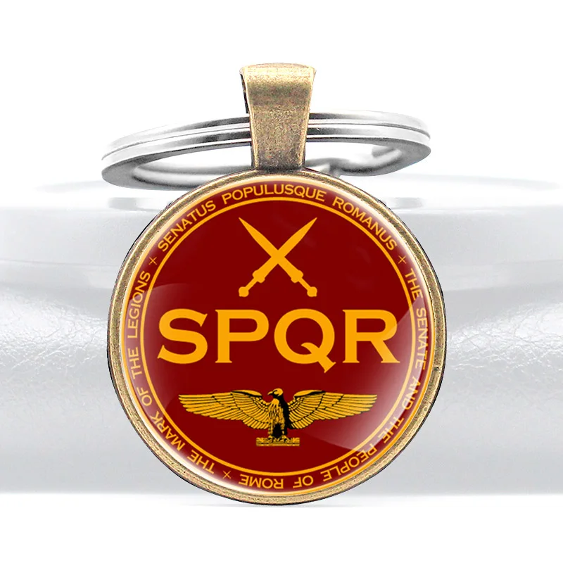 클래식 Senātus Populusque Rōmānus 로마 제국 SPQR 패턴 유리 돔 Keychains 남자 여자 Keyring 보석 선물 