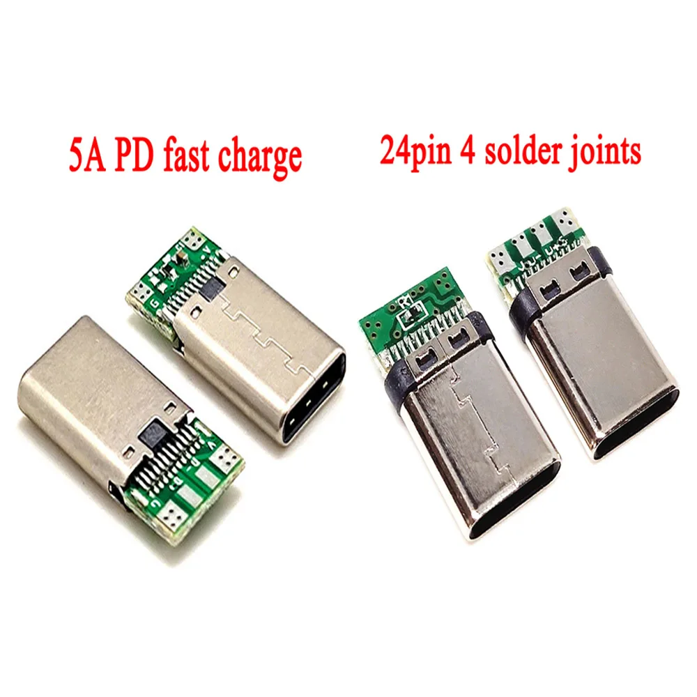 USB 3.1 Type-C Connector 24 Pin Male Receptacle Adapter to Solder Wire & Cable Splint 2.0 56K resistor PD fast charge Connector