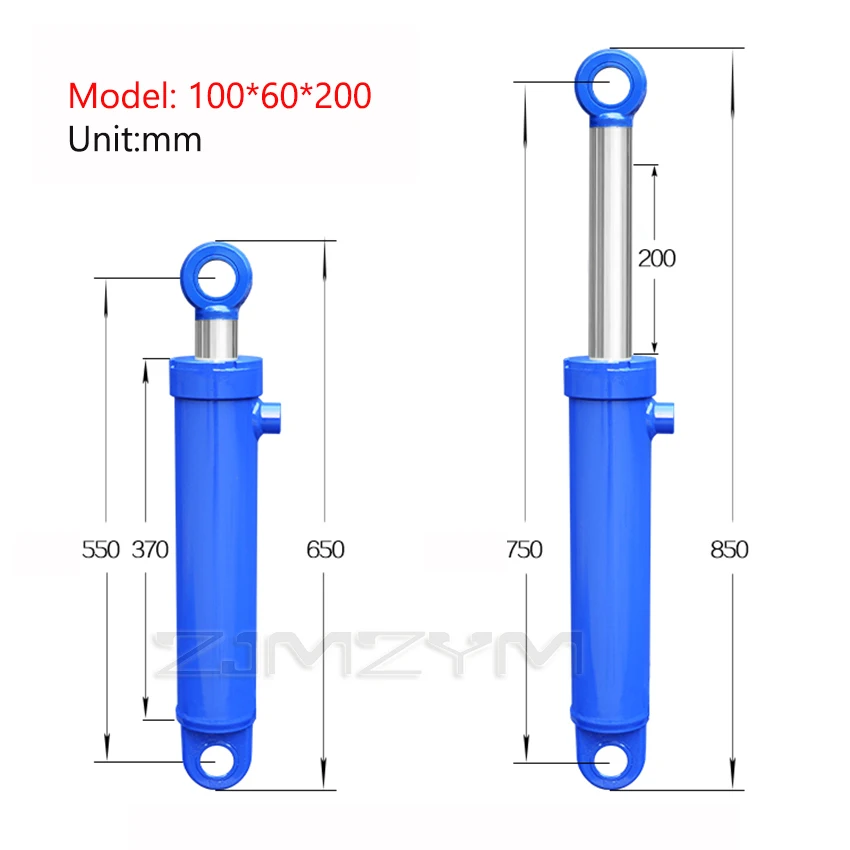 100*60*200/250mm Hydraulic Cylinder Heavy Duty Two-way Lifting Oil Pressure Top Accessories Hydraulic Oil Cylinder 12.5 Tons