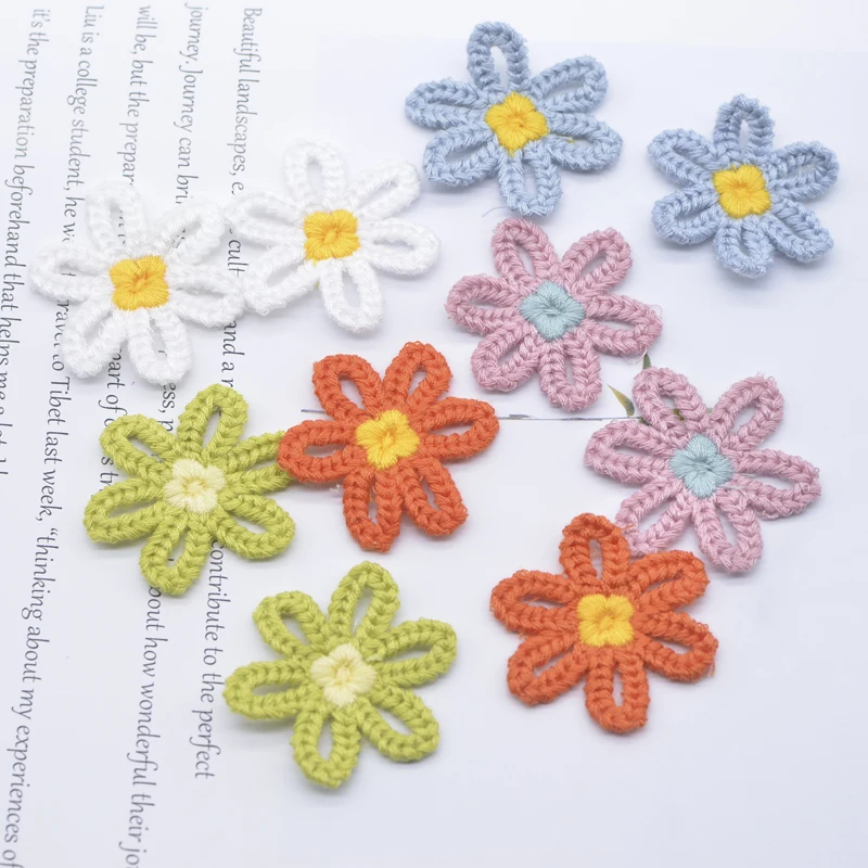 12Pcs Soft Wool Flower Applique for DIY Clothes Hat Shoes Crafts Sewing Supplies Patches Headwear Hair Clips Decor Accessories
