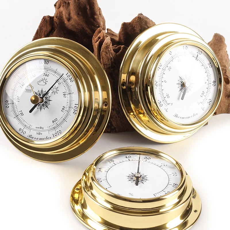 2024 New 4pcs/set Thermometer Hygrometer Barometer Watch Clock Copper for Shell Zirconium Marine for Weather Station 4 Inch