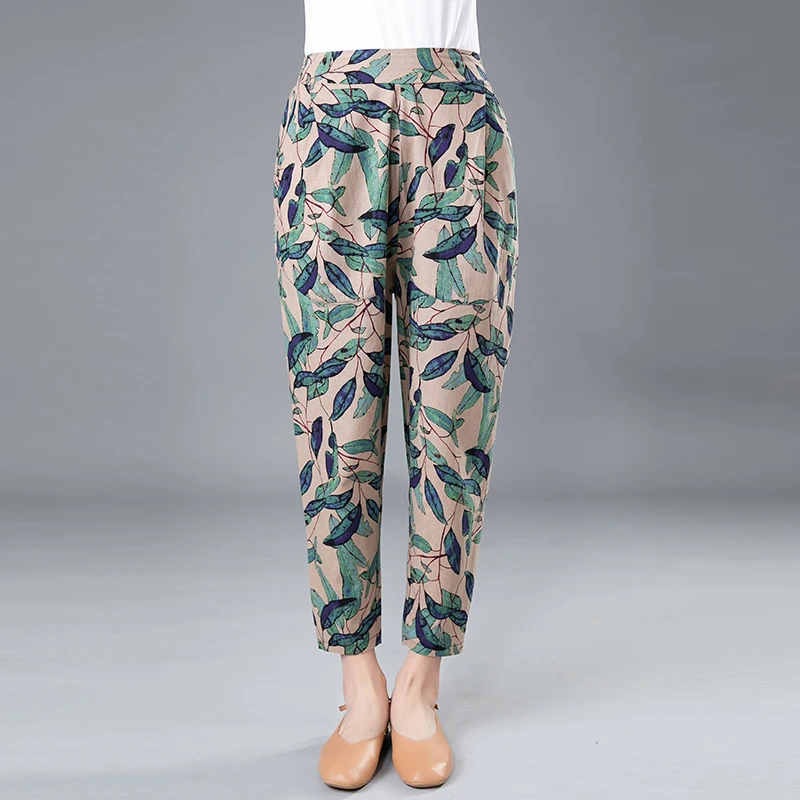 2024 Summer Womens Pants Casual Elastic Waist Straight Pants Loose Thin Floral Print Trousers Wamen Plus Size 4XL