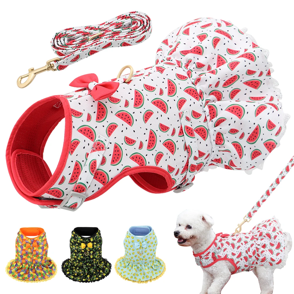 

Cute Printed Chihuahua Dog Cat Harness Leash Set Summer Pets Puppy Clothes Dress Small Dog Vest For Pug Yorkie French Bulldog