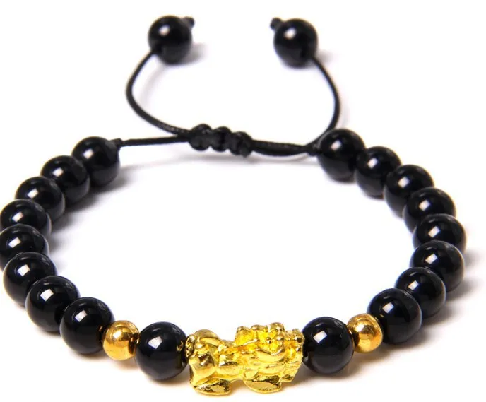 National Wind Water Obsidian Beads Bracelet Hand Embroidered Wealth Bracelet Charm Men and Women Buddhist Beads Lucky Jewelry