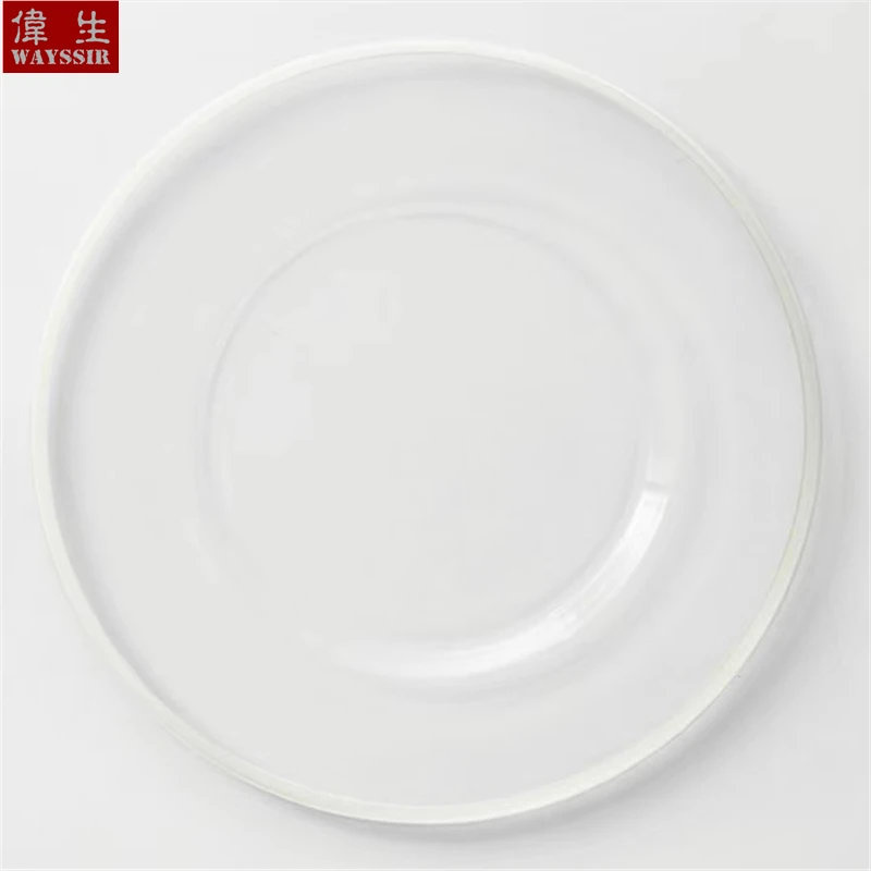 Transparent Glass Charger Plate, Decorative Wedding Dinner Plate, Round Tableware, Show Display Tray, White Line Design