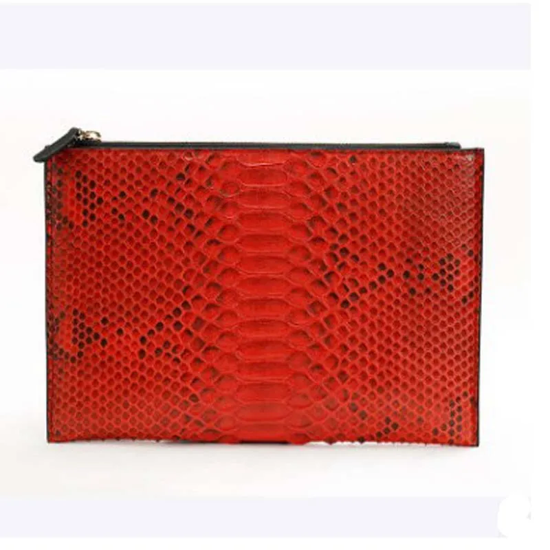 ourui True python skin  women's thin style clip-on leather large capacity envelope bag women clutch bag