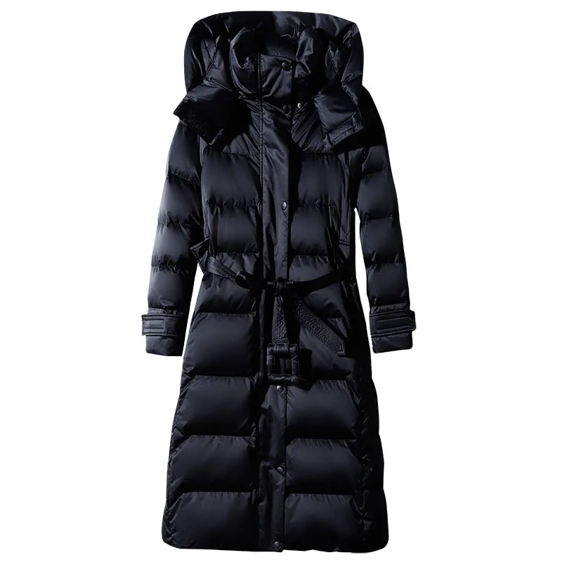 Women's Long Lace-up Hooded Down Jacket Zipper Puffer Black red dark blue plus size 4XL10XL  Coat