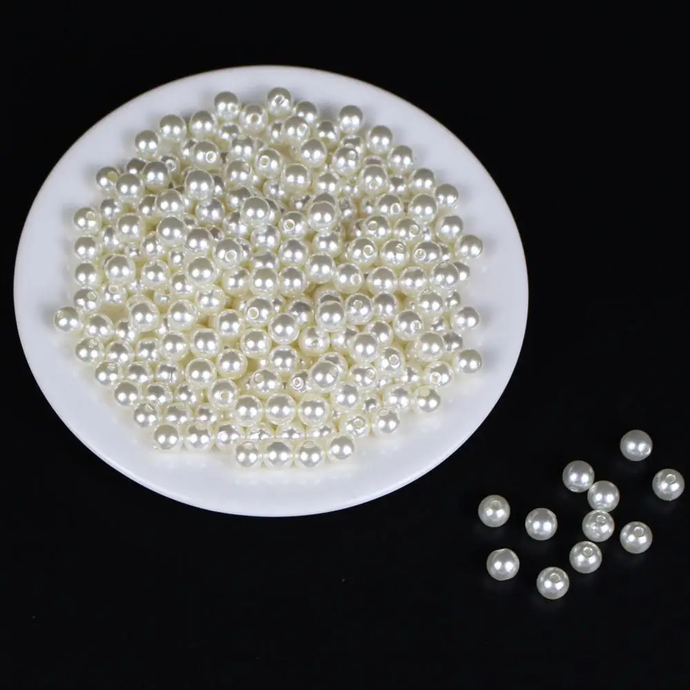 Wholesale 4 6 8 10 12 14mm Beige ABS Pearl Imitation Pearl Round Beads For DIY Jewelry Making Clothing Shoes Bags Accessories