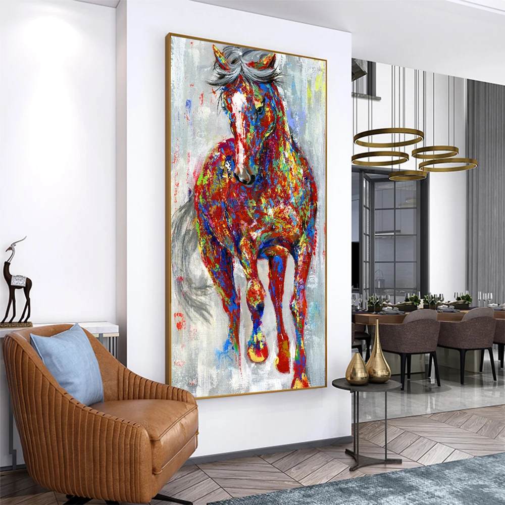 Large Size Watercolor Running Horse Oil Paintings on Canvas Posters and Prints Animals Wall Art Pictures for Modern Home Decor