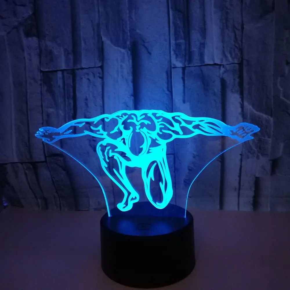 7 Color Change Night Light LED 3D Aerobics Muscle Desk Lamp Novelty Bodybuilding Shape Bedside Touch Lighting Fixture Gym Decor