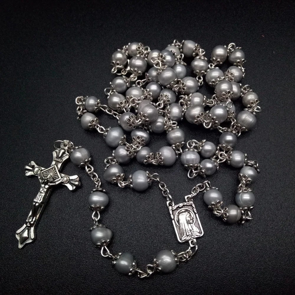 Hot Sale Natural Freshwater Pearl Rosary Necklace High-end Cross Christian Catholic Jewelry