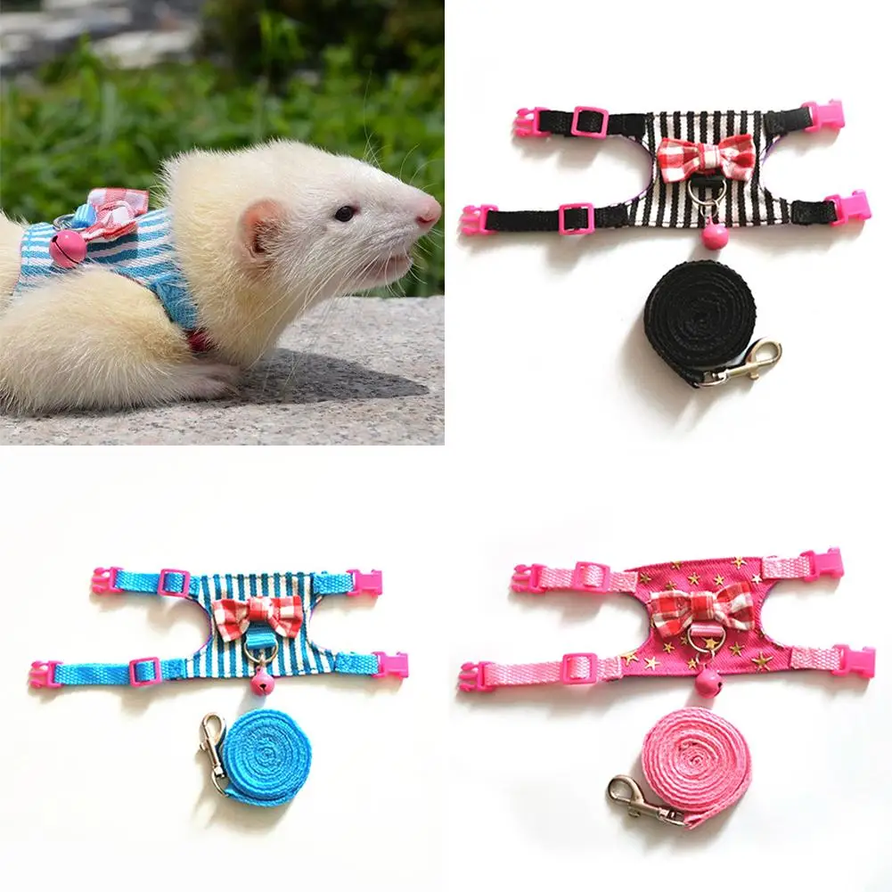 Small Pet Rabbit Hamster Bowtie Striped Star Harness Vest Leash Traction Rope For baby ferrets pet rats Bowknot Chest Strap