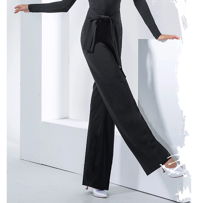 2021 Modern Dance Pants Women'S New High-Waist Pleated Wide Belt Jitterba National Standard Ballroom Dance Trousers Wear SL4722