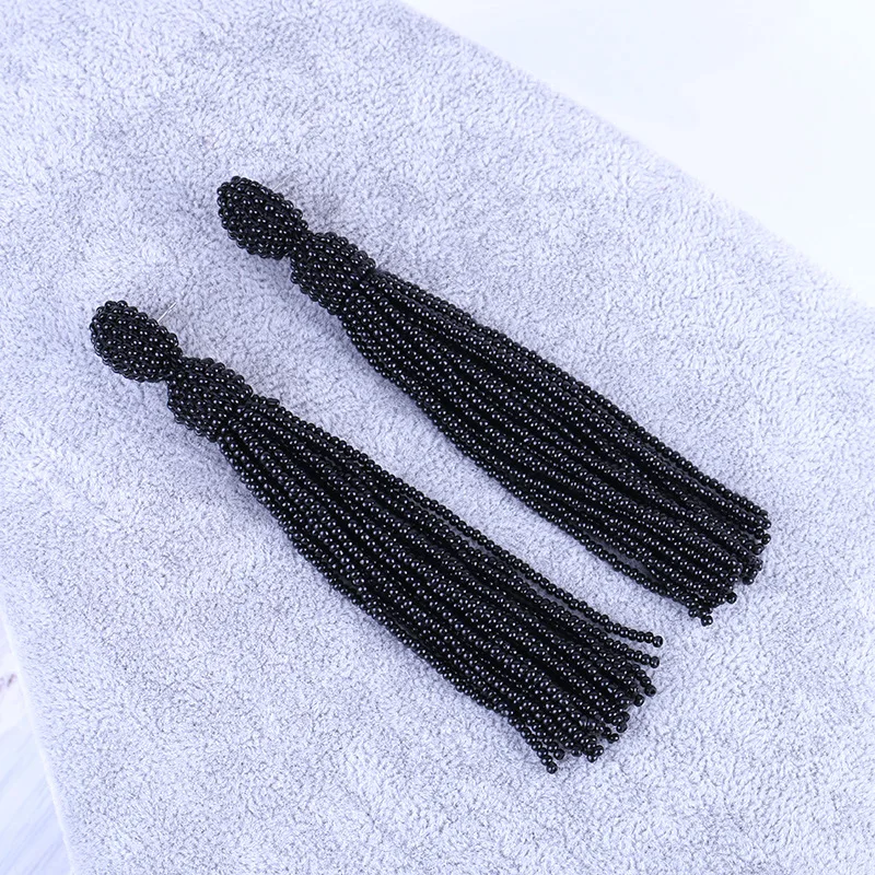 New beige black Beads Long Drop Earrings For Women Tassel Handmade Bohemian Earring Ethnic Jewelry gift Boucles d\'oreilles