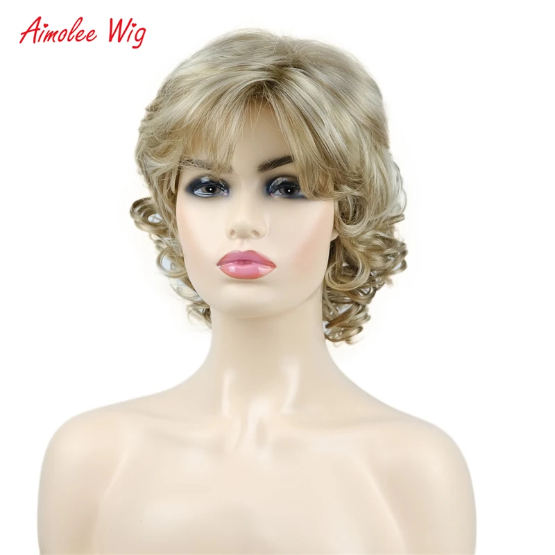 Aimolee 12 Inches Natural Wave Short Hair Wig with Bangs Heat Resistant Fiber Wigs