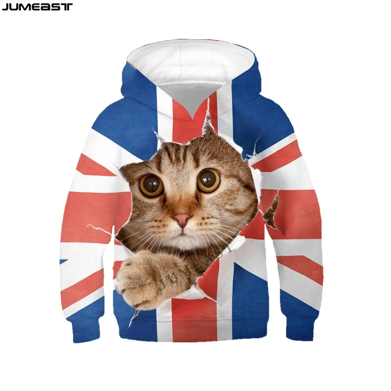 

Jumeast Brand Men Women 3D Children Sweatshirt Animal Cat Scratch The Flag Long Sleeve Kids Cap Hoody Sport Pullover Hoodies