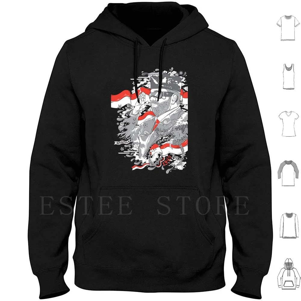 Leader Of Indonesia Illustration Hoodies Man Beard Old Cartoon Background White Doodle Sketch Isolated Mens Hat