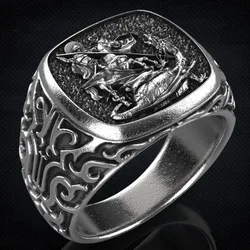 2023 New Trend Dragon Slaying Hero Saint George Rings European American Mythical Thai Silver Retro Stainless Steel Men's Ring