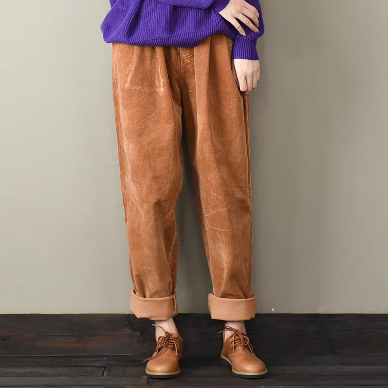 Casual Women Corduroy Pants Female Baggy Wide Leg Hip Hop Streetwear Joggers Vintage Autumn Warm Thicken Loose Trousers X9196