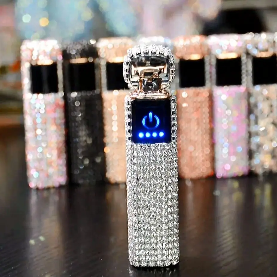 

Touch Screen Lighter Diamond Luxury Windproof Arc High-End Usb Cigarette Lighter Rechargeable Cigarette Accessories Ladies Gifts