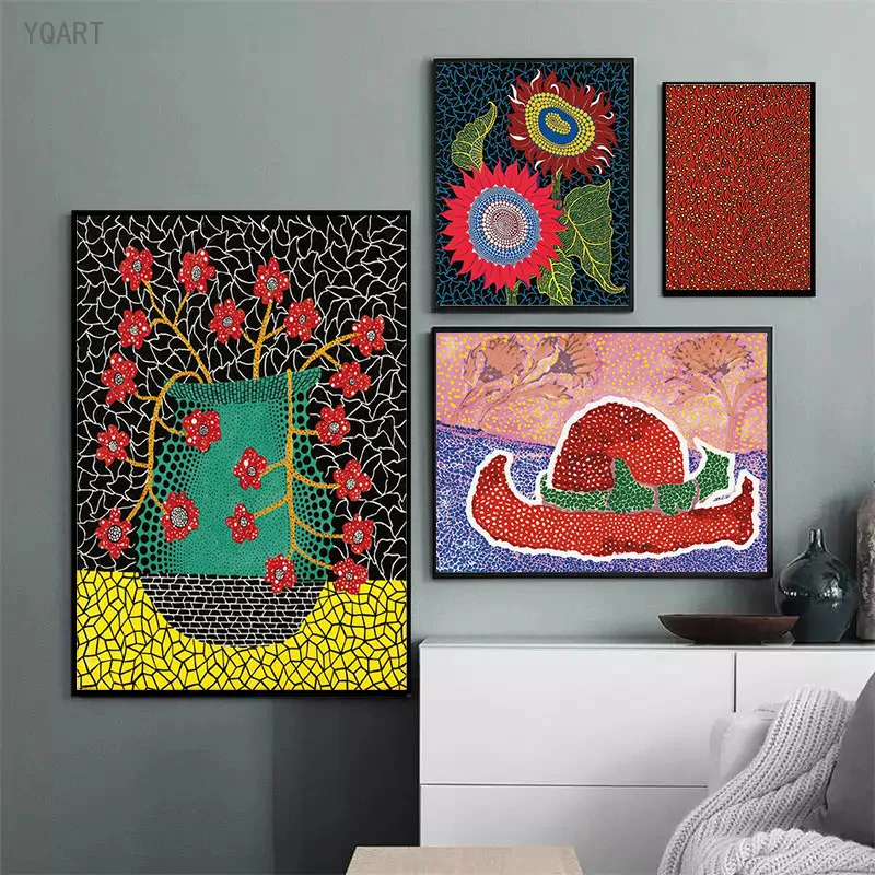 Yayoi Kusama Purple Pumpkin Oil Paintings on Canvas Posters and Prints Wall Art Pictures for Modern Home Living Room Decor