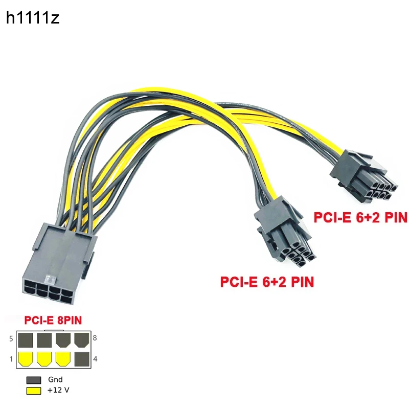 PCI-Express PCIE 8 Pin to Dual 8 (6+2) Pin VGA Graphic Video Card Adapter Power Supply Cable 20cm for BTC Bitcoin Miner Mining