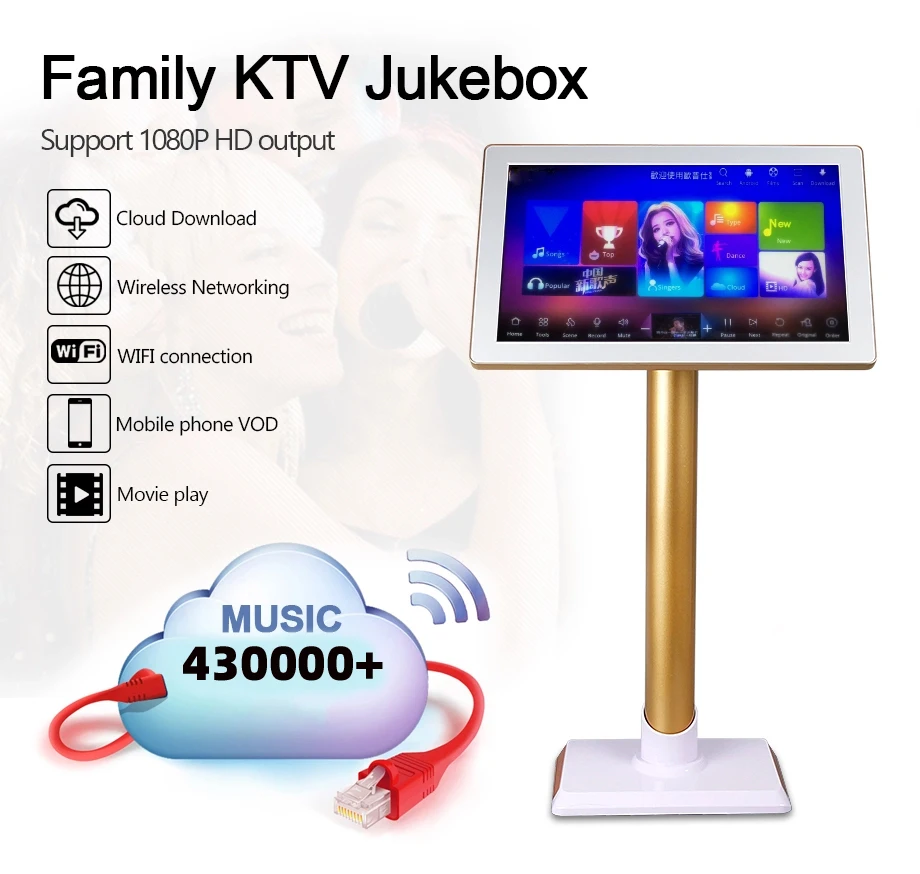 XIAHTOP Mesin Karaoke Player Android dengan 2TB HDD 40K Lagu, Cina, Inggris Layar Sentuh Sistem Karaoke, 22 '',Home KTV Sing