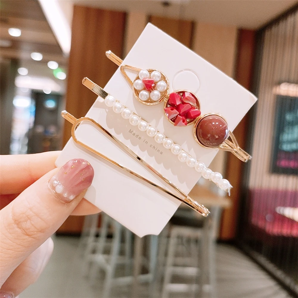 Fashion 3pcs / set Metal Hair Clips Women pearl Hairpin Girls Hairpins Pin Baby Hairpin Hair Accessories Drop ship New Arrivals