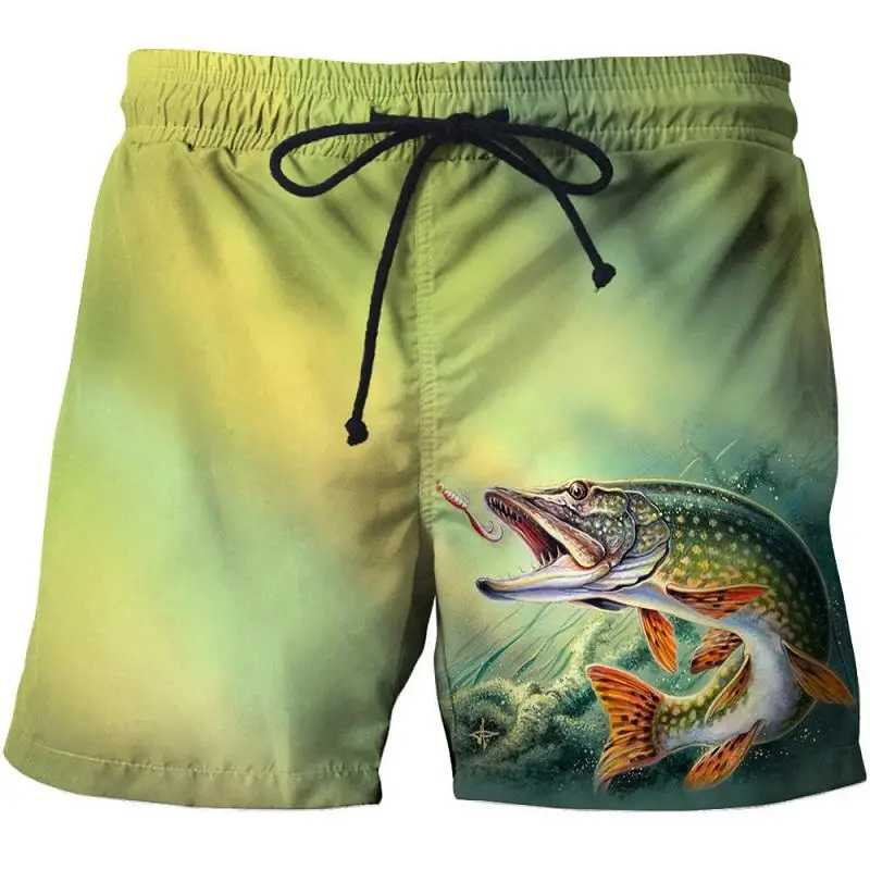 Pantalones cortos de baño para hombre, bañador de tabla de playa con estampado 3d de peces, de secado rápido, para correr