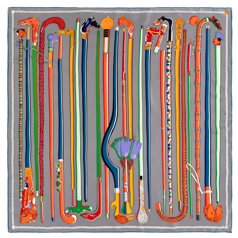 POBING Manueller handgerollter Twill-Seidenschal für Damen, Streitendruck, quadratische Schals, Echarpes, Foulards, Femme, Wickeltuch, Bandana, kleiner Hijab, 90 cm – Detail 8