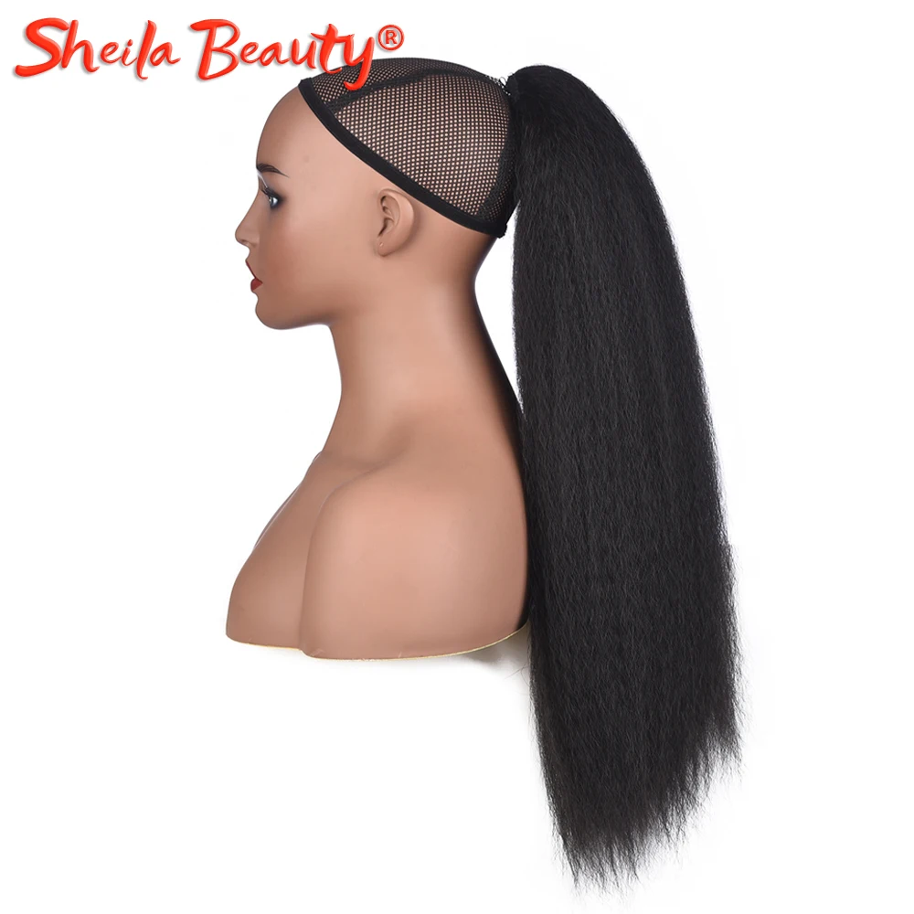 Synthetic Hair Long Afro Kinky Curly Ponytail Extension Yaki Straight  Drawstring Ponytail Hairpieces With Elastic Band