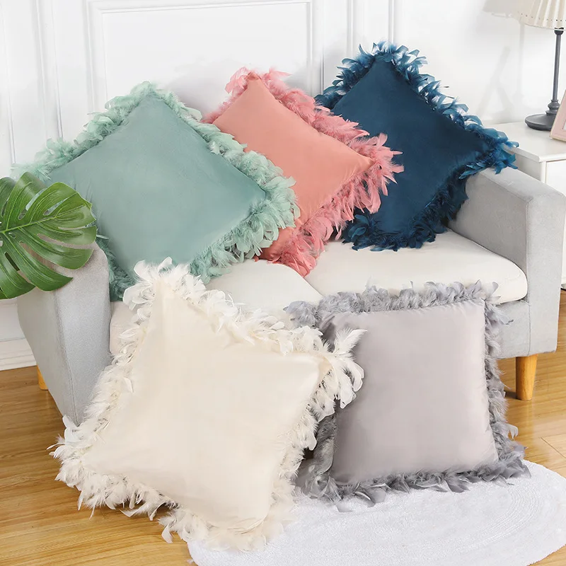 

Simple ins style modern European-style decorative feather sofa pillowcase solid color velvet pillowcase plain cushion cover